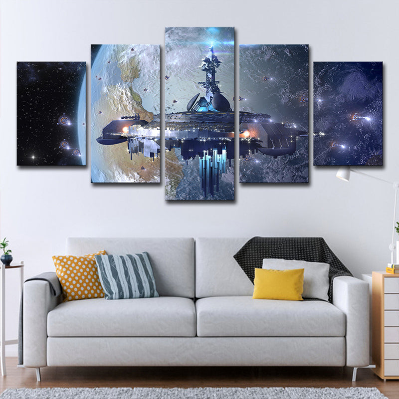 Star Wars Fighter Canvas Print Science Fiction Cool Spacecrafts Wall Art in Blue