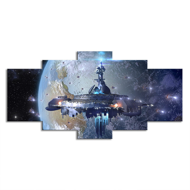 Star Wars Fighter Canvas Print Science Fiction Cool Spacecrafts Wall Art in Blue