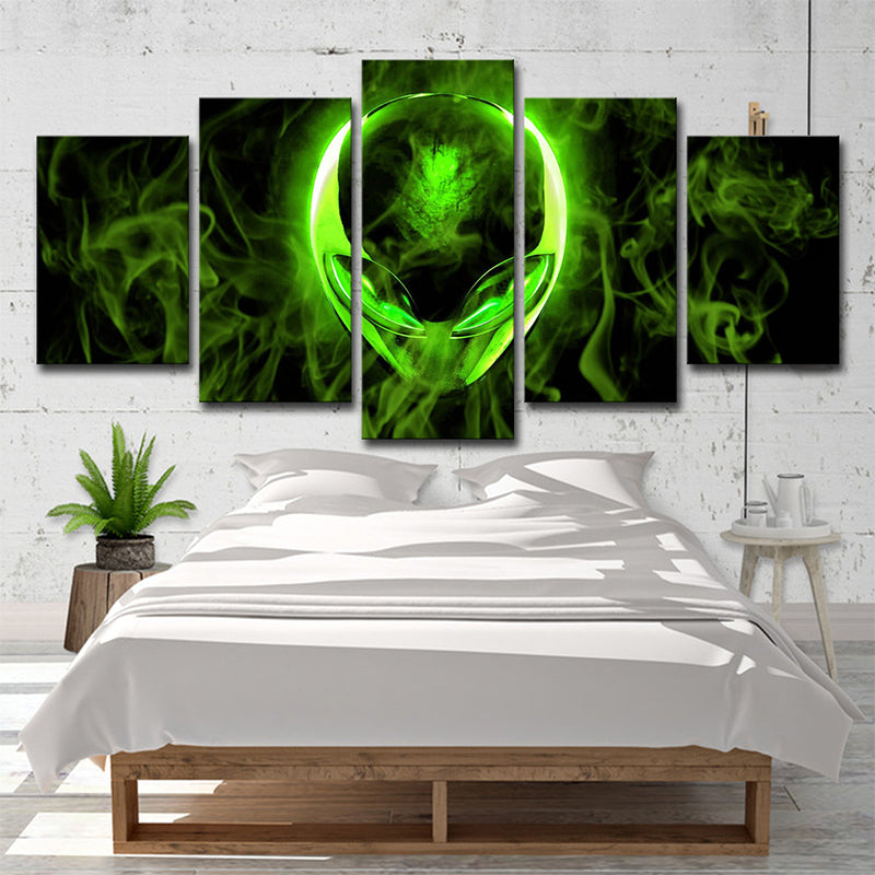 Contemporary Fantasy Alien Art Print Green Multi-Piece Canvas for Teenage Bedroom
