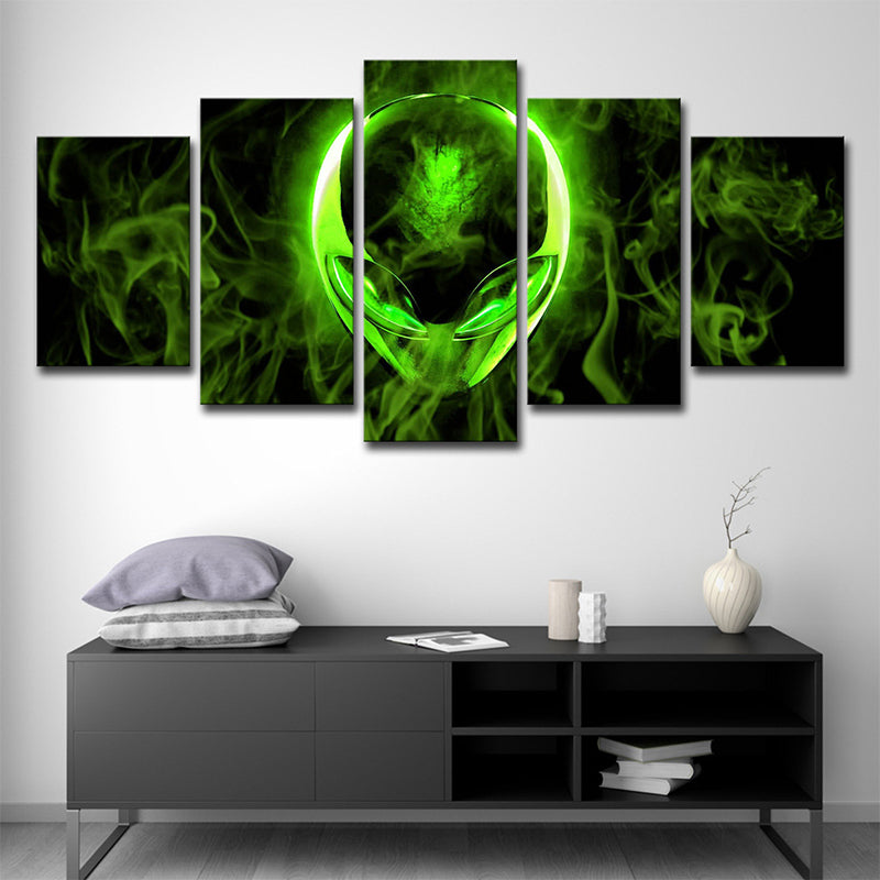 Contemporary Fantasy Alien Art Print Green Multi-Piece Canvas for Teenage Bedroom