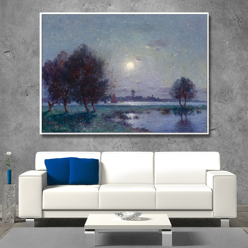 Rural Night Scenery Painting Print Canvas Textured Dark Color Wall Art Decor for Home