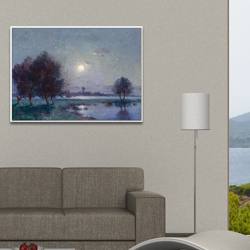 Rural Night Scenery Painting Print Canvas Textured Dark Color Wall Art Decor for Home