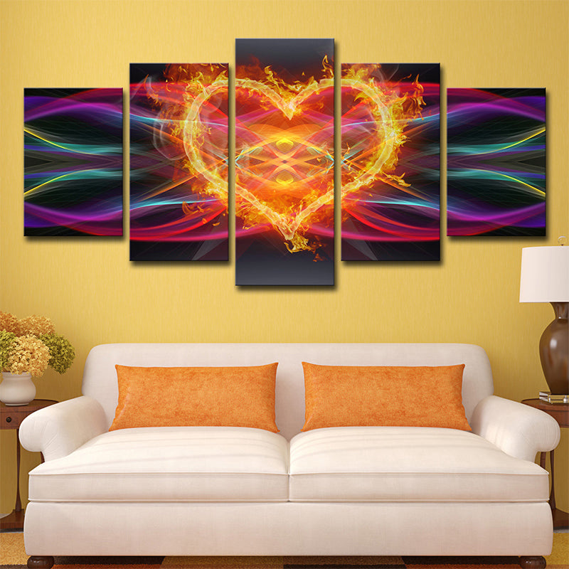 Modern Musical Heart Beat Canvas Print Yellow Multi-Piece Wall Art Decor for Home
