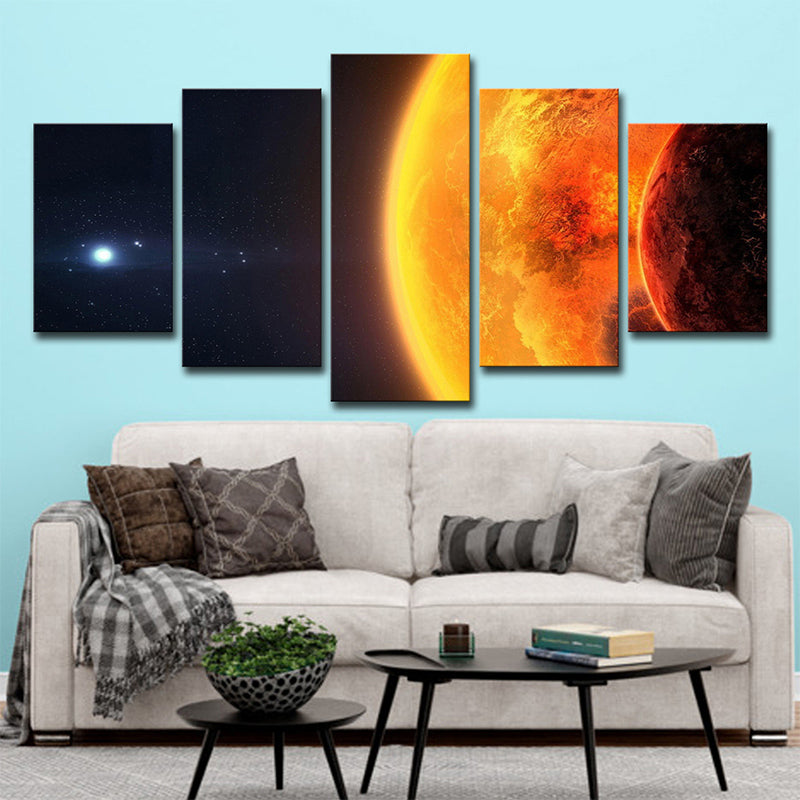 Sun Space Wall Art Print Science Fiction Resplendent Solar View Wall Decor in Orange