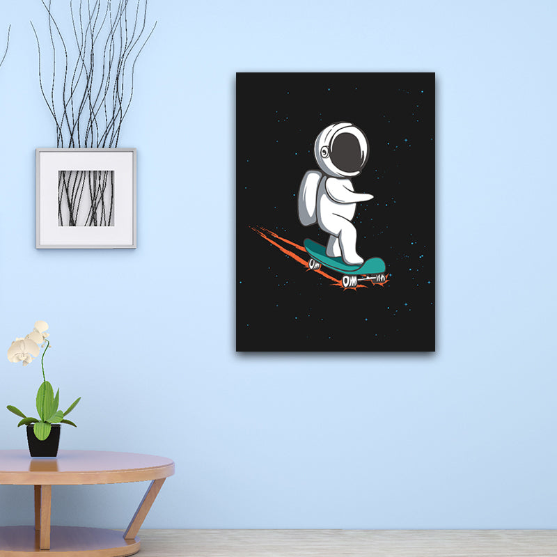 Décoration murale d'astronaute de l'univers, impression d'art sur toile de dessin animé de couleur foncée pour chambre d'enfant
