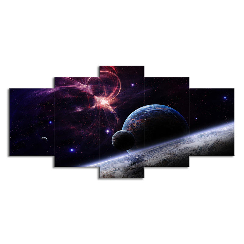 Fictional Cosmos Planets Canvas Art Black and Pink Multi-Piece Wall Decor for Home