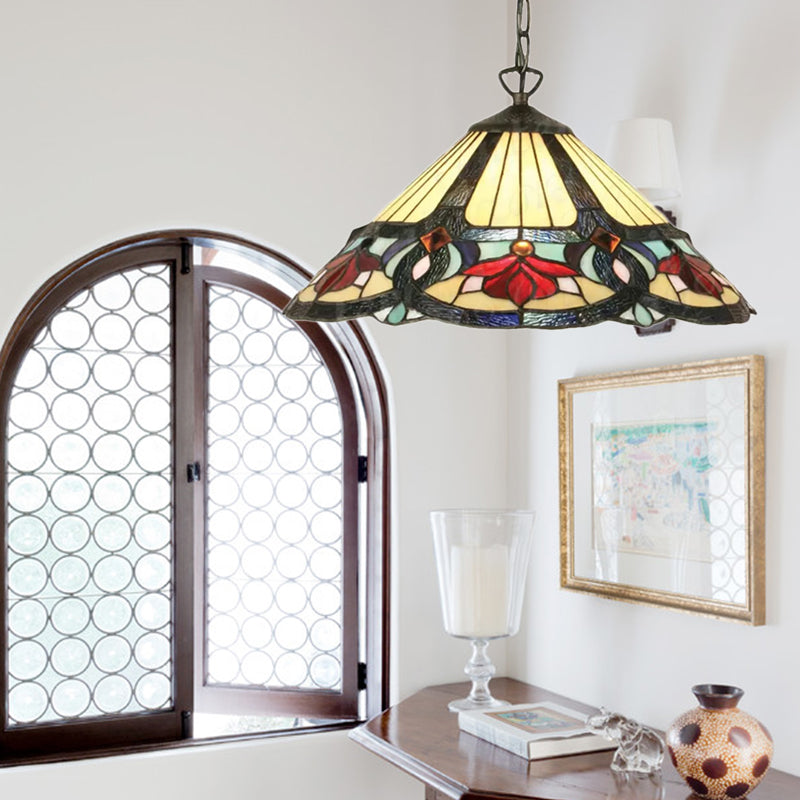 Kegel/bloem beige handgemaakte kunstglas hanglampje tiffany 1 bol gesuspendeerd verlichtingsarmatuur voor woonkamer