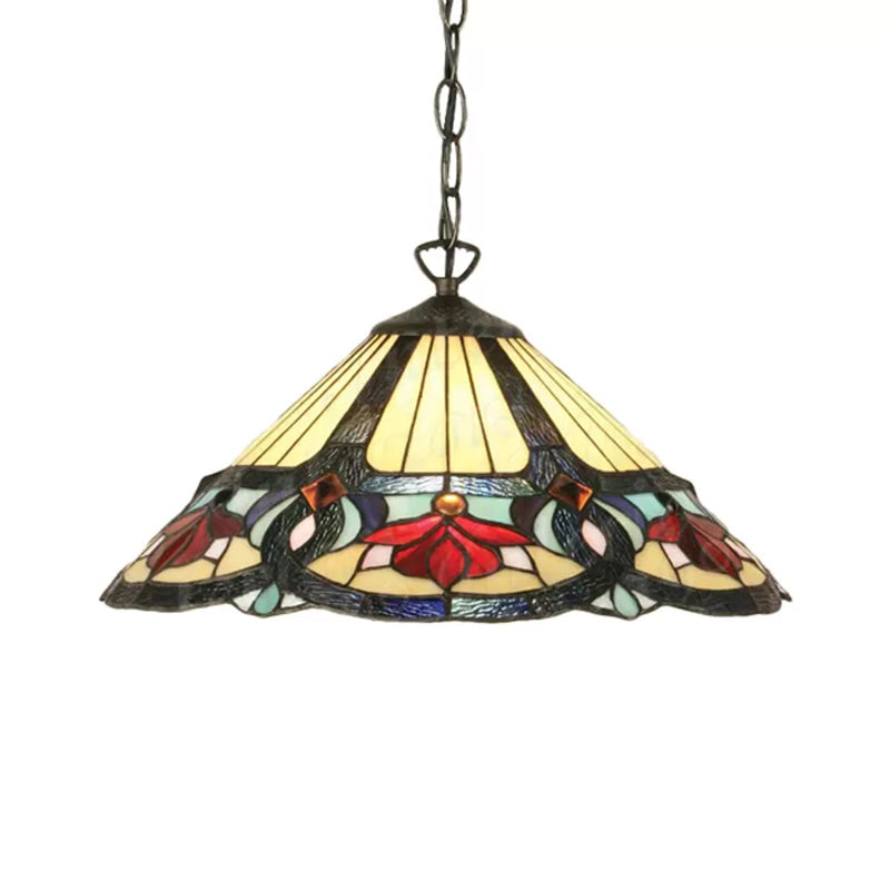 Cone/Flower Beige Handcrafted Art Glass Pendant Light Tiffany 1 Bulb Suspended Lighting Fixture for Living Room