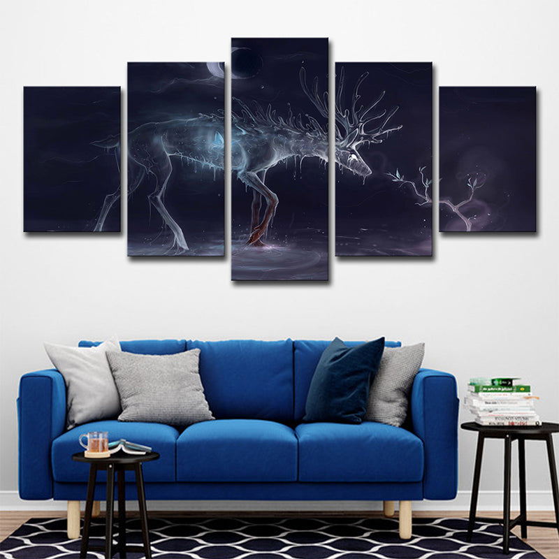 Toile murale en forme de cerf, décoration murale moderne avec animaux de rêve, violet, pour salon