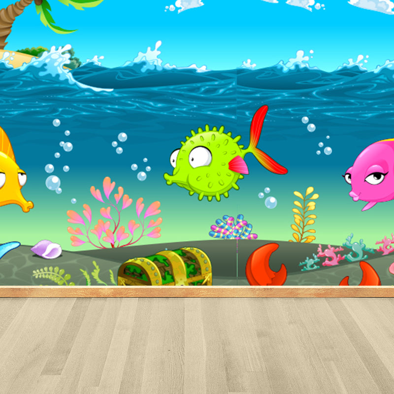 Full Size Sea Life Mural Kids Bedroom Nautical Wall Art in Soft Color, Moisture Resistant