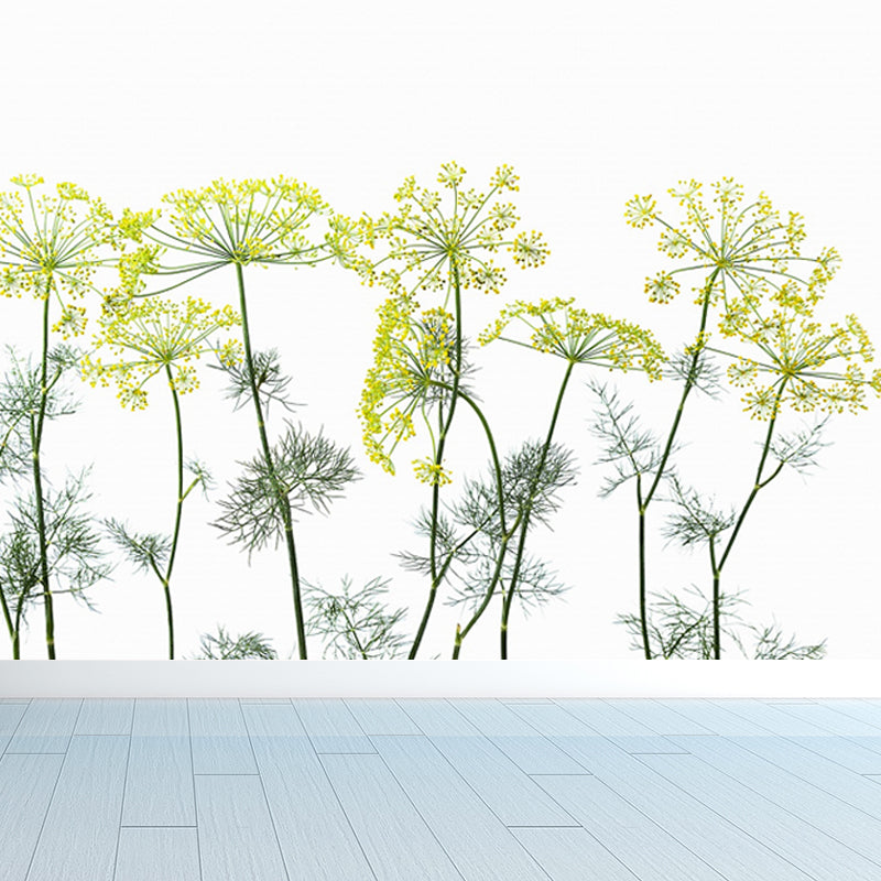 Modern Flower Cow Parsley Mural Yellow Stain-Proofing Wall Decor for Living Room