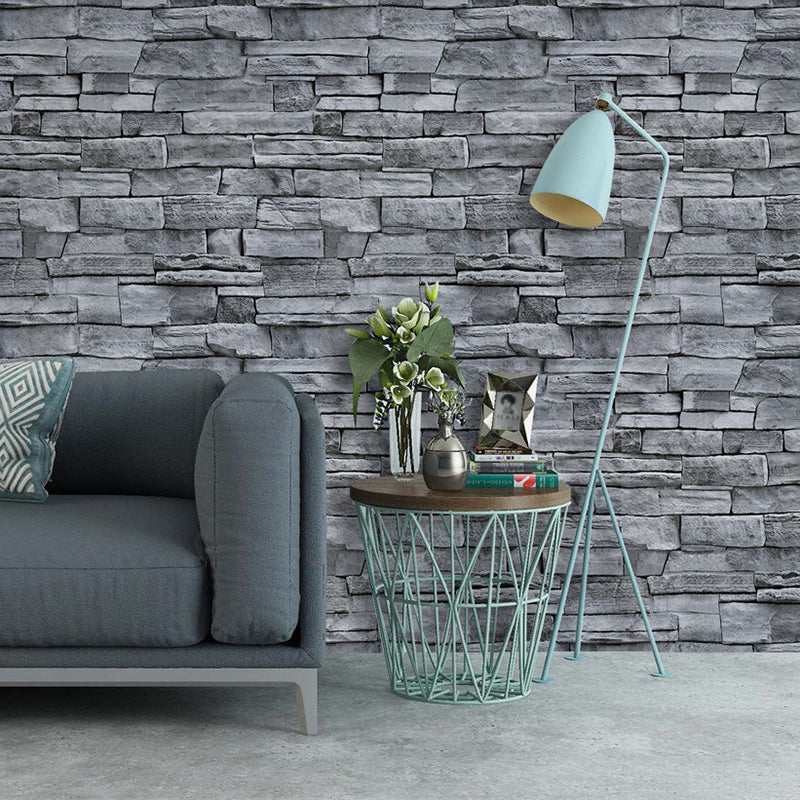 Grey Brick Effect Wallpaper Roll Peel and Paste Country Dining Room Wall Covering
