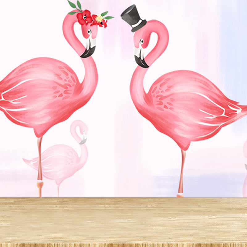 Flamingo Wall Mural Decal Pastel Color Cartoon Wall Decor for Girls Bedroom, Waterproof