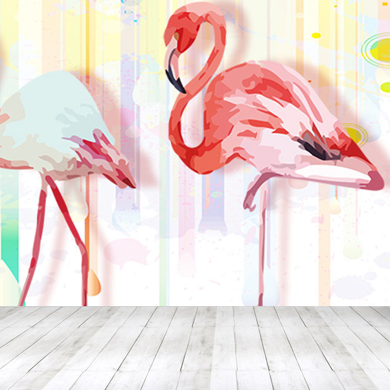 Flamingo Wall Mural Decal Pastel Color Cartoon Wall Decor for Girls Bedroom, Waterproof