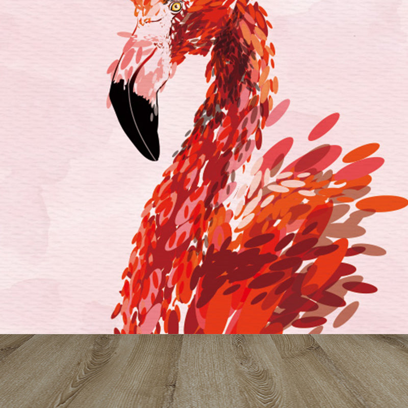 Flamingo Wall Mural Decal Pastel Color Cartoon Wall Decor for Girls Bedroom, Waterproof