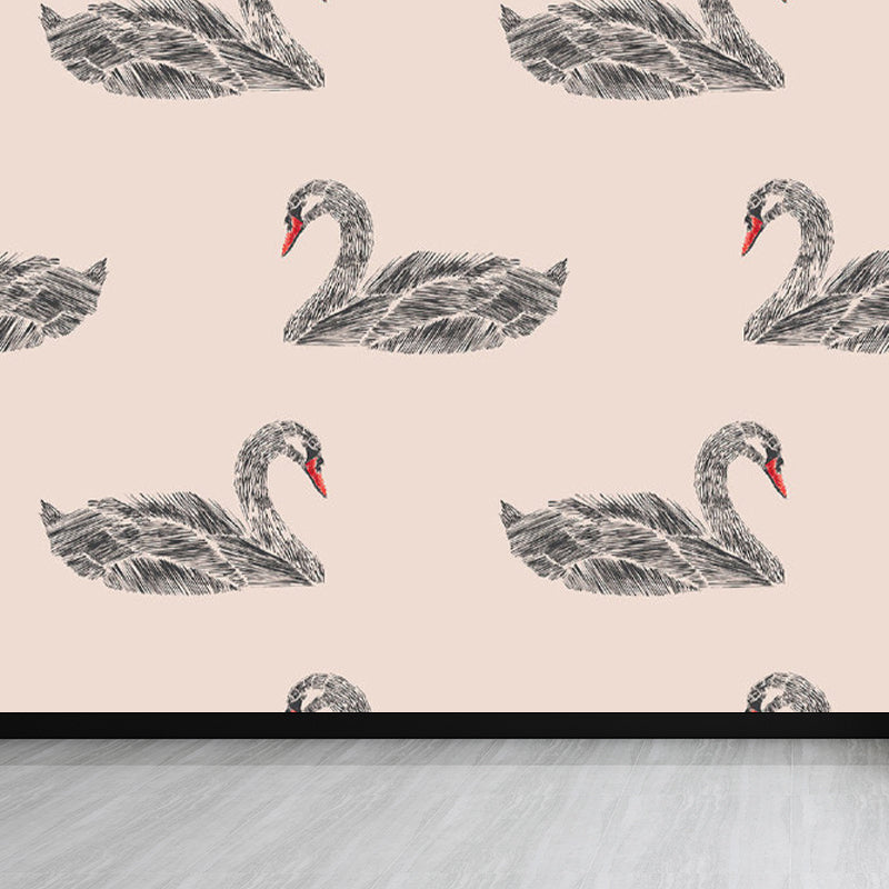 Pink Swan Pattern Mural Wallpaper Waterproofing Modern Interior Room Wall Covering