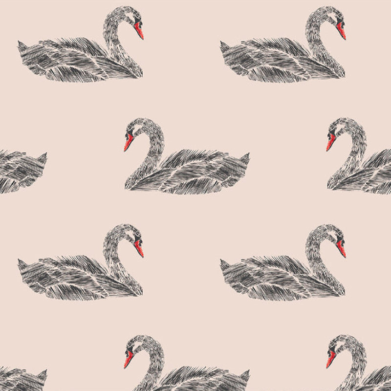 Pink Swan Pattern Mural Wallpaper Waterproofing Modern Interior Room Wall Covering