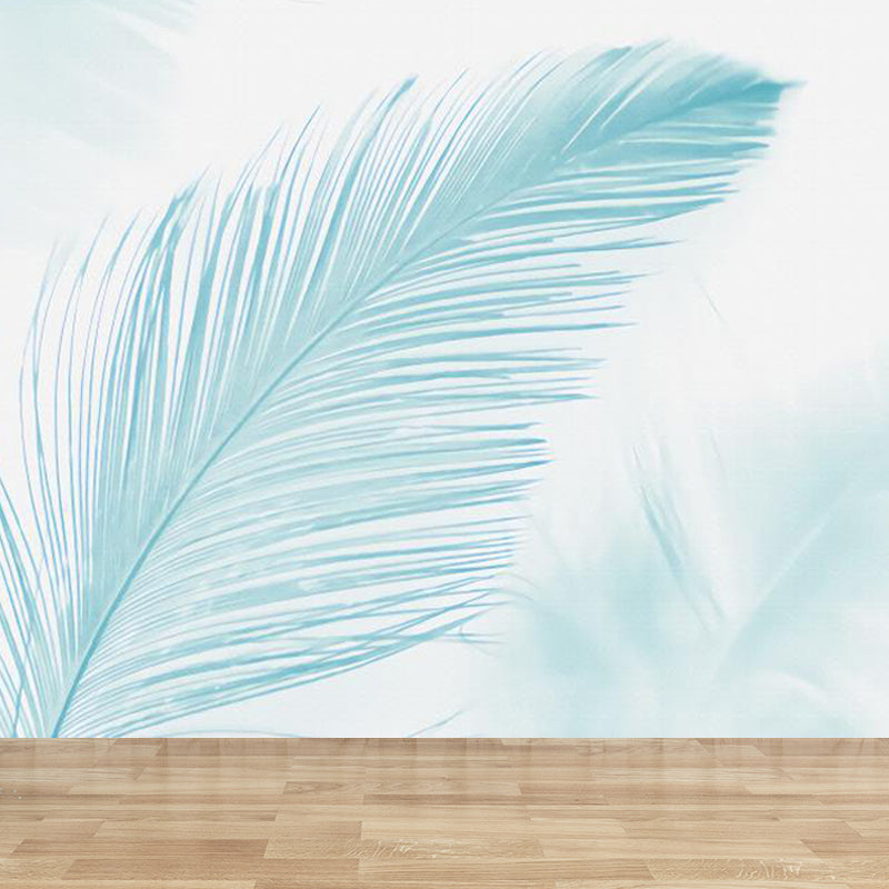 Blue Feather Wall Mural Decal Moisture Resistant Modern Living Room Wall Covering