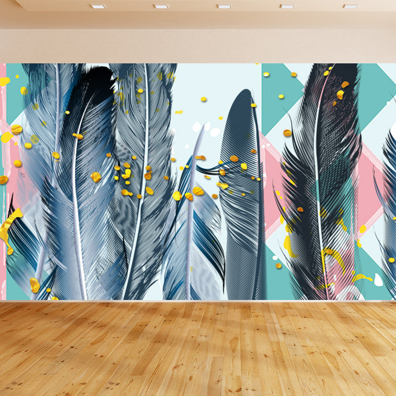 Whole Bird Feather Mural Wallpaper for Wall Decor Contemporary Girls Room Wall Art