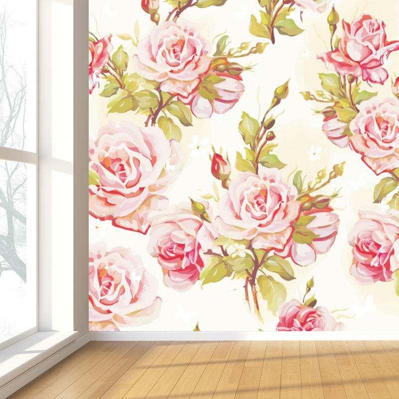 Pink Blossoming Peonies Mural Decal Flower Stylish Moisture Resistant Wall Covering