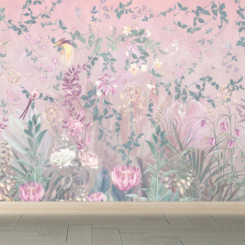 Pink Blossom Mural Wallpaper Stain Resistant Modernist Living Room Wall Covering