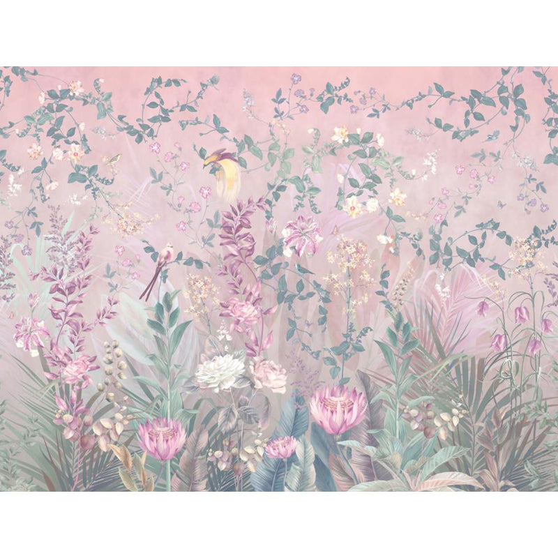 Pink Blossom Mural Wallpaper Stain Resistant Modernist Living Room Wall Covering