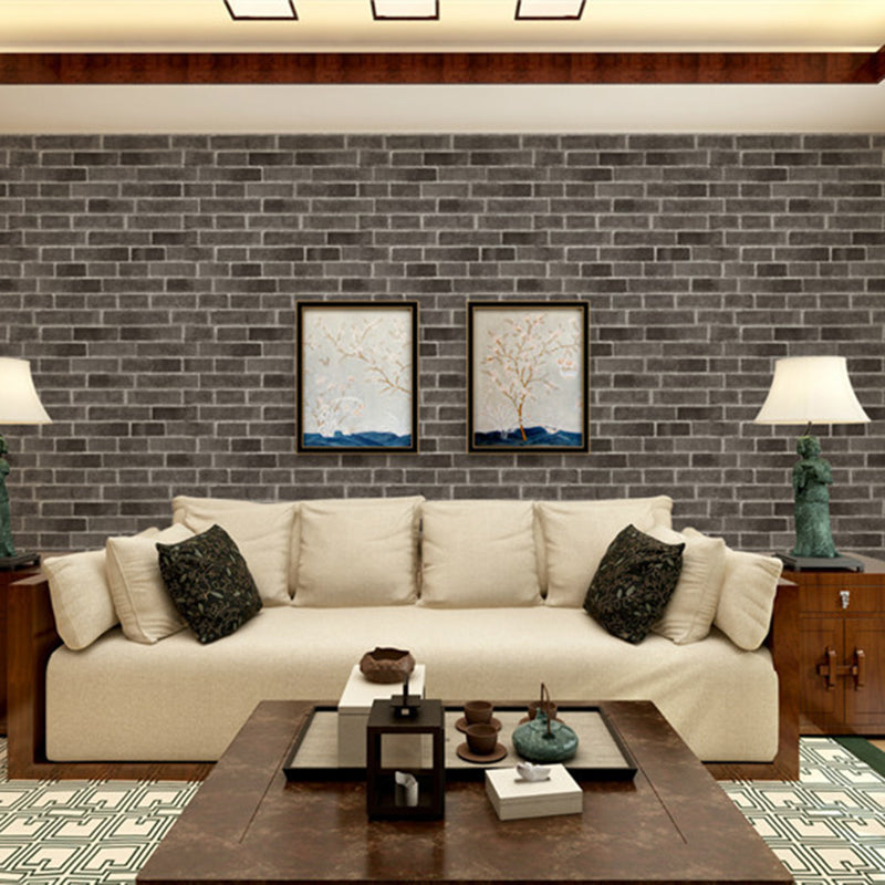 PVC Dark Color Wallpaper Industrial Marble Bricks Wall Decoration, 33' L x 20.5" W