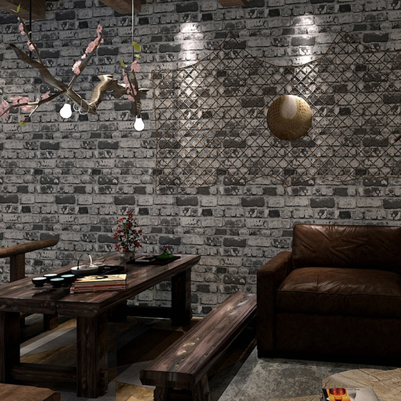 Old Wrecked Brick Look Wallpaper Dark Color Industrial Wall Covering for Sitting Room