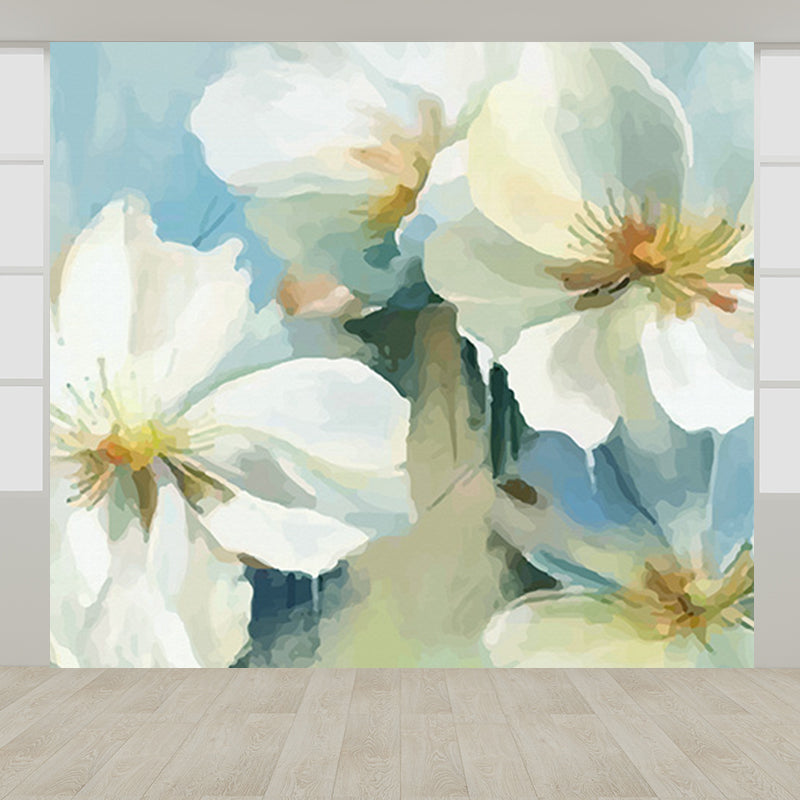 Contemporary Flower Branch Wall Mural Soft Color Decorative Wall Art for Living Room