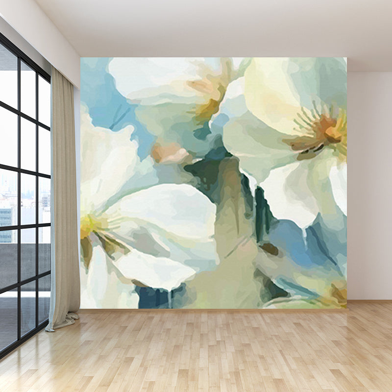 Papier peint mural contemporain avec branches de fleurs, Art mural décoratif de couleur douce pour le salon