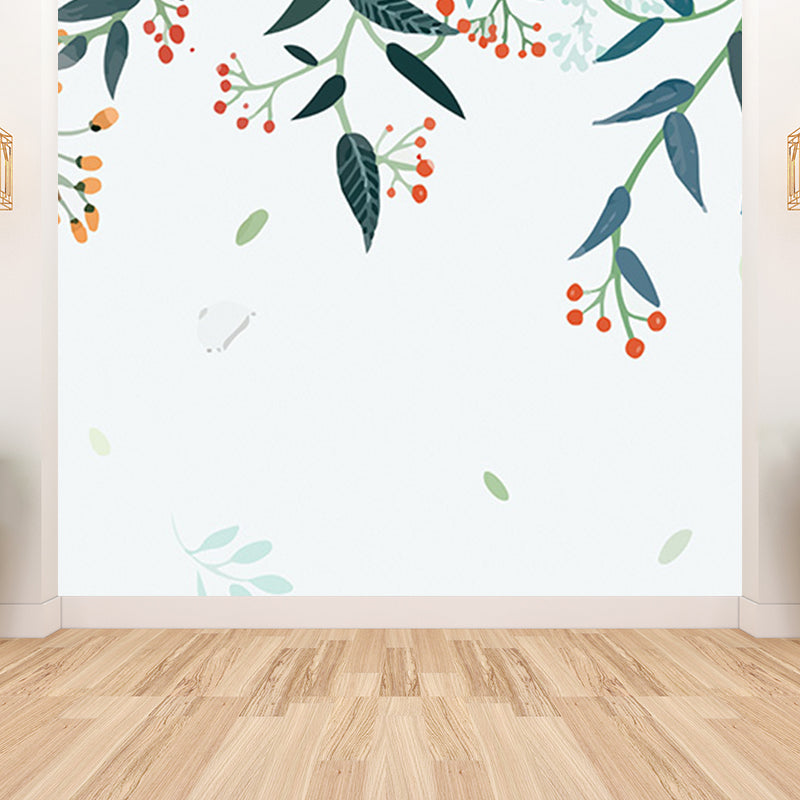 Contemporary Flower Branch Wall Mural Soft Color Decorative Wall Art for Living Room