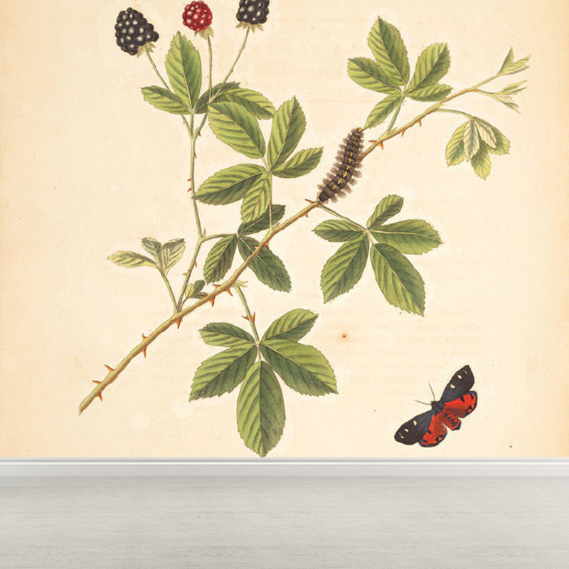 Giant Contemporary Wall Mural in Beige Tree Branch Wall Covering, Custom Printed