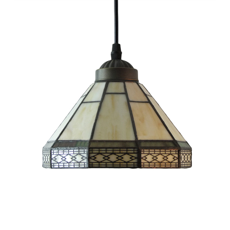 Cone Hanging Light Fixture Mission Cut Glass 8"/12"/16" W 1 Light Antique Brass Suspension Pendant for Living Room