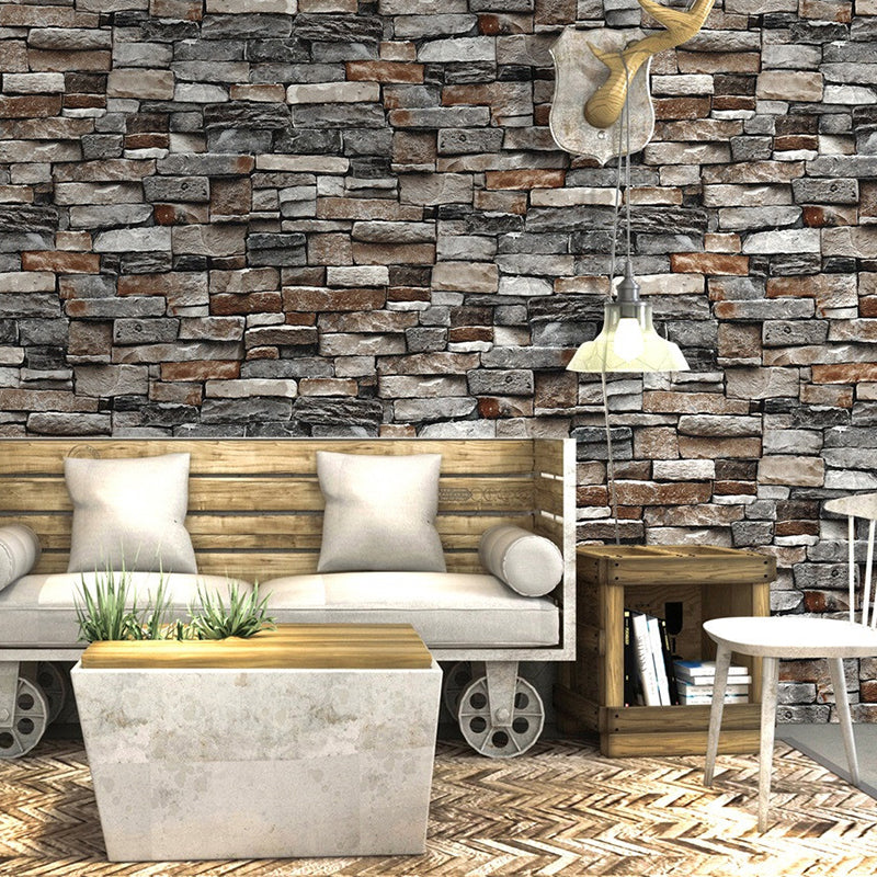 Industrial Architecture Brick Wallpaper Dark Color Washable Wall Covering for Living Room