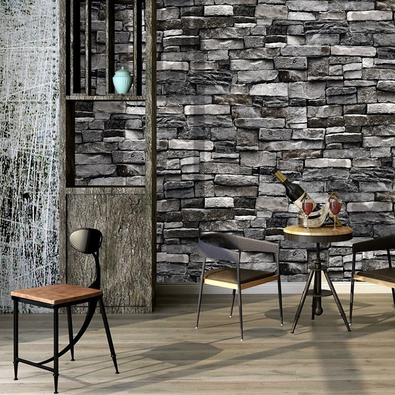 Industrial Architecture Brick Wallpaper Dark Color Washable Wall Covering for Living Room