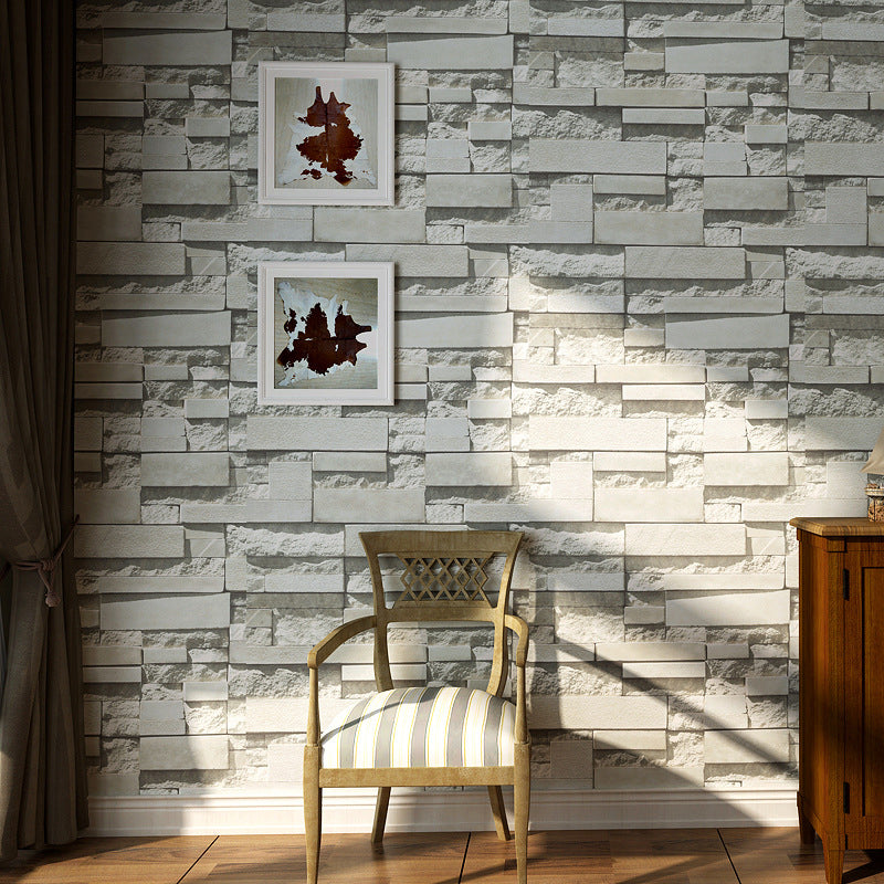 3D Brick Wallpaper Roll Industrial Shabby Chic Architecture Wall Art in Dark Color
