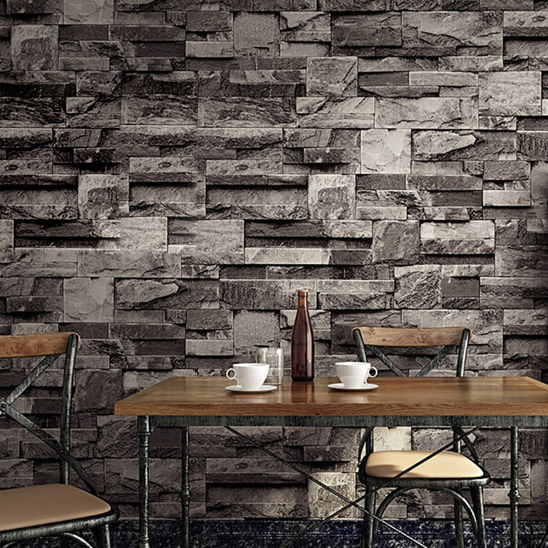 Steampunk Wallpaper Roll Dark Color 3D Marble Brick Effect Wall Art, 31' L x 20.5" W