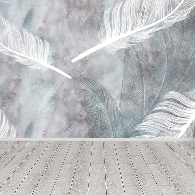 Huge Bird Feather Mural for Bedroom Animals Wall Art in Light Color, Stain Resistant