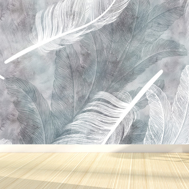 Huge Bird Feather Mural for Bedroom Animals Wall Art in Light Color, Stain Resistant