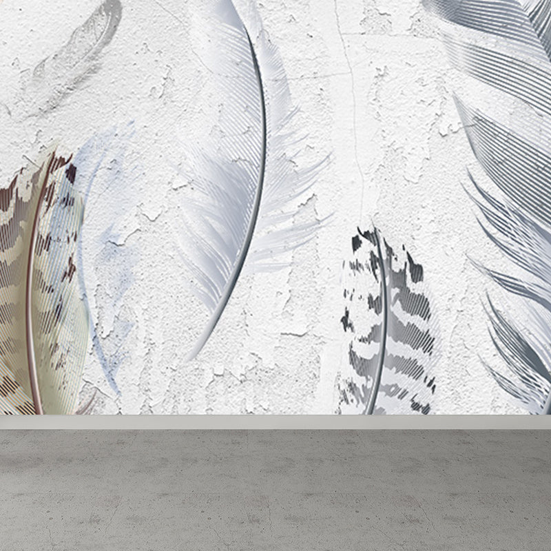 Huge Bird Feather Mural for Bedroom Animals Wall Art in Light Color, Stain Resistant