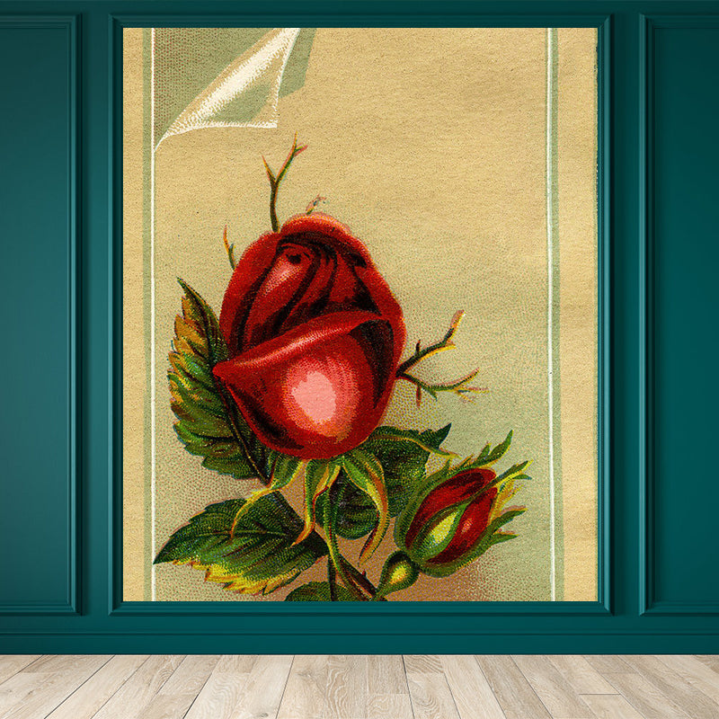 Red Rose Blossom Mural Decal Moisture-Proofing Modern Girls Bedroom Wall Covering