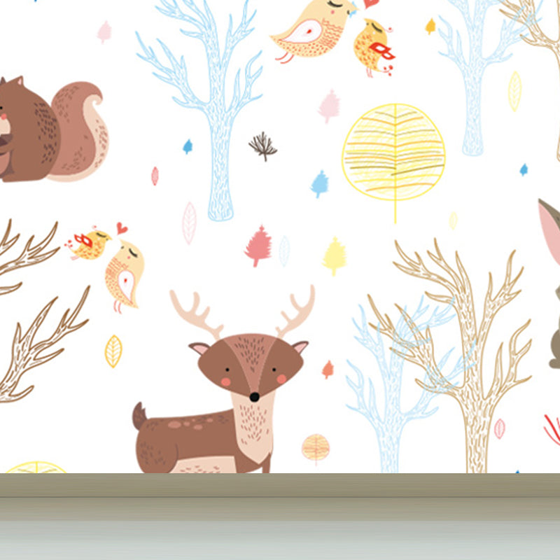 Kawaii Animal Wall Paper Mural for Children Bedroom Hand Printed Wall Art, Custom Size
