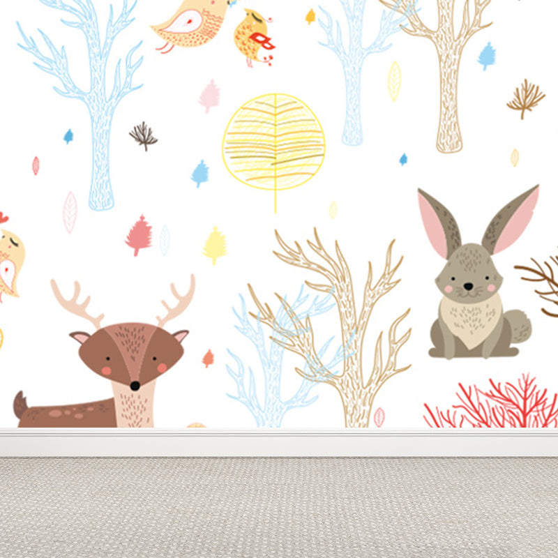 Kawaii Animal Wall Paper Mural for Children Bedroom Hand Printed Wall Art, Custom Size