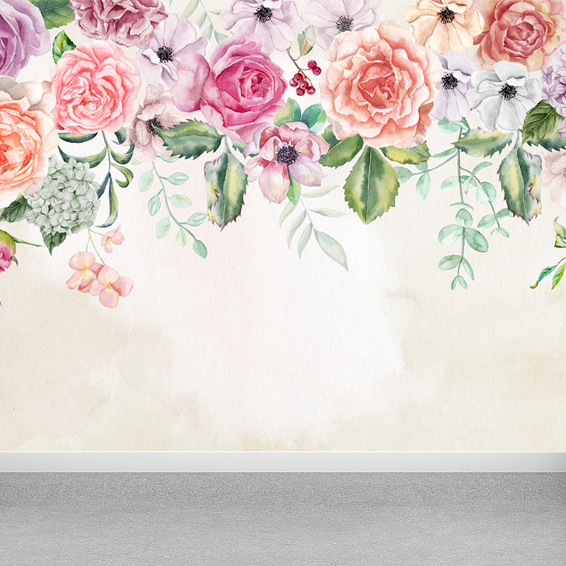 Pink Flowers Blossom Mural Decal Stain Resistant Modernist Bedroom Wall Covering