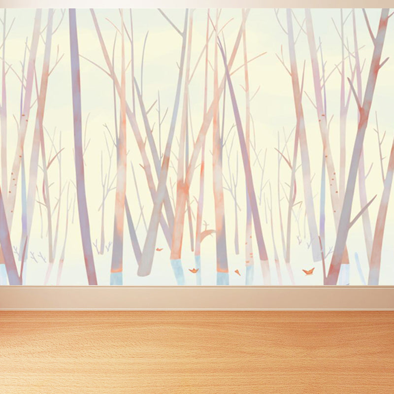 Huge Leafless Tree Mural Wallpaper Yellow Non-Woven Wall Art for Decor, Custom Size