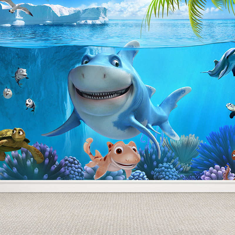 Large Underwater Wall Mural Blue Non-Woven Material Wall Decor, Washable, Custom Print