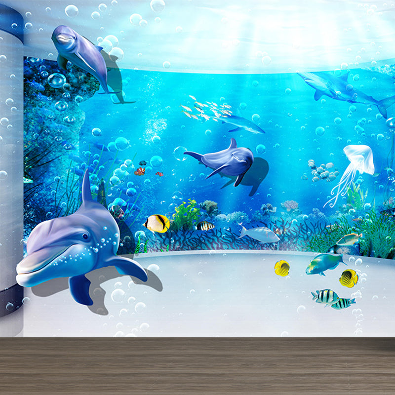 Large Underwater Wall Mural Blue Non-Woven Material Wall Decor, Washable, Custom Print