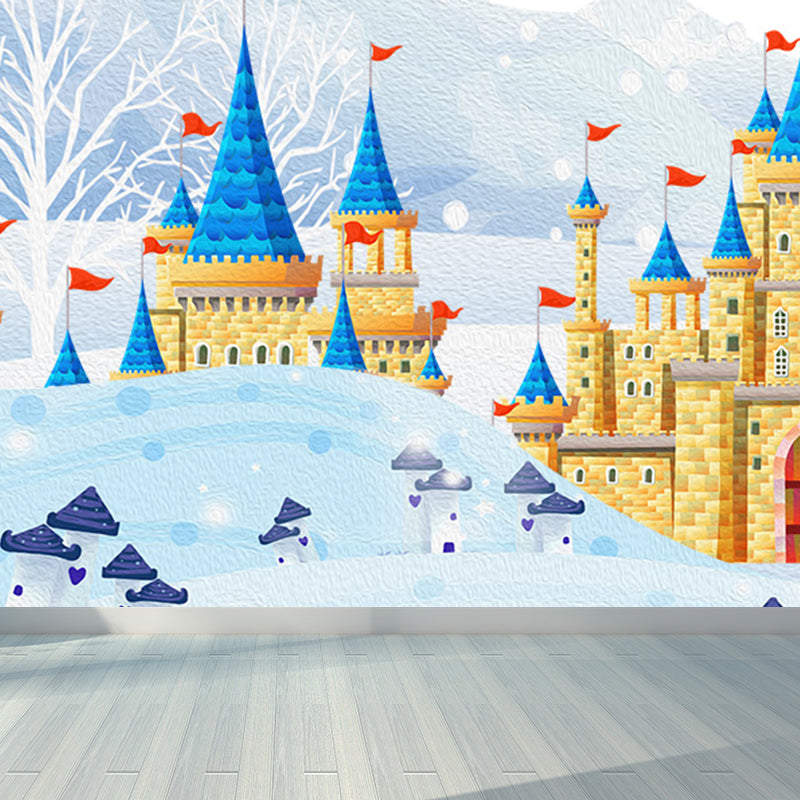 Large Cartoon Castle Wallpaper Mural Pastel Non-Woven Wall Art for House Decor, Custom Print