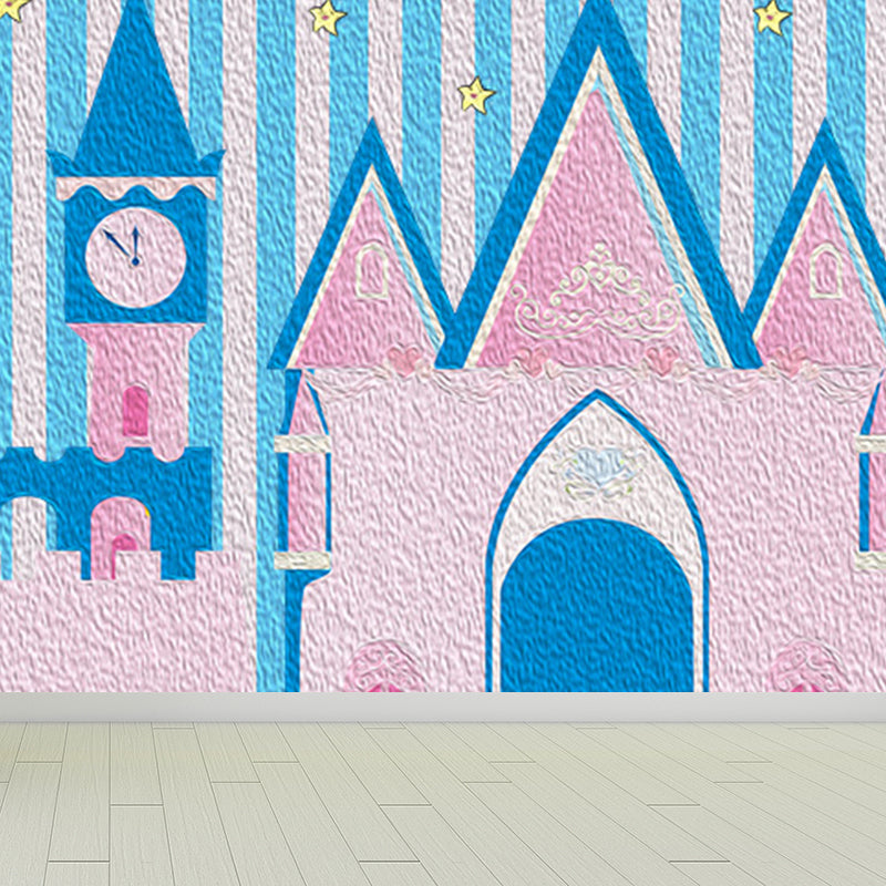 Large Cartoon Castle Wallpaper Mural Pastel Non-Woven Wall Art for House Decor, Custom Print