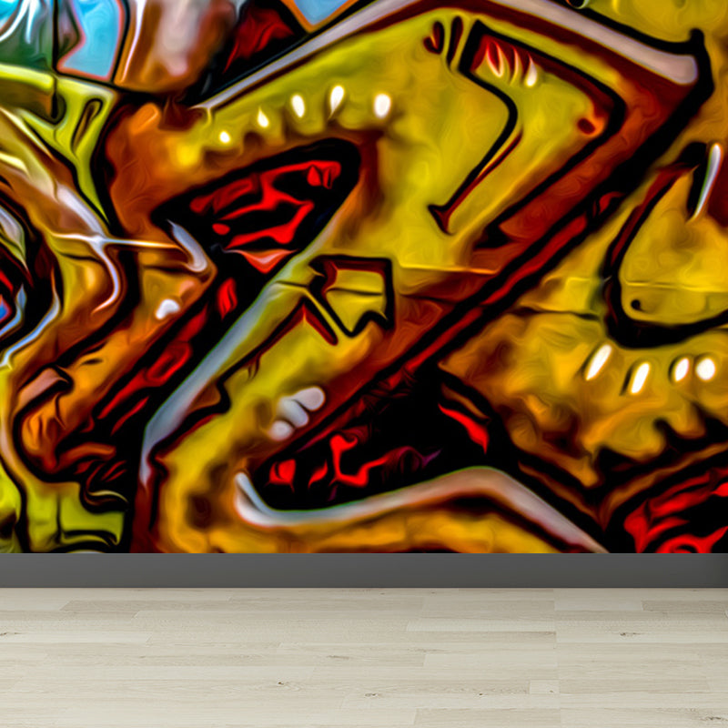 Abstract Graffiti Wall Paper Mural Contemporary Non-Woven Cloth Wall Art for Boys Bedroom